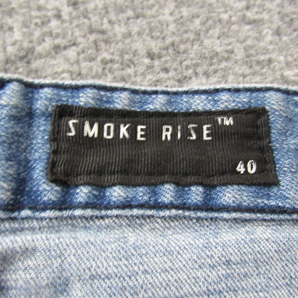 Smoke Rise Shorts Mens 40 Blue Distressed Patchwork Paint Splatter Denim Frayed - Picture 3 of 13